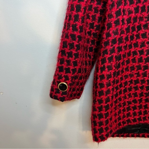 Vintage Lord & Taylor Houndstooth Tweed Blazer Red Black Wool Mohair Sz 10 - Picture 12 of 14